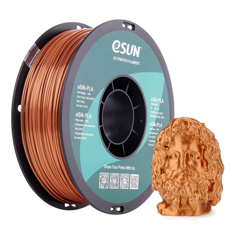 eSUN Silk PLA 3D Printer Filament, Dimensional Accuracy +/- 0.03 mm, 1 kg Spool, 1.75 mm, Copper - Image 1